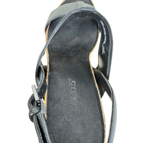 Aerosoles Black Plush Behind Open Toe Cork Wedge High Heels Strappy Size 10 - Picture 6 of 7